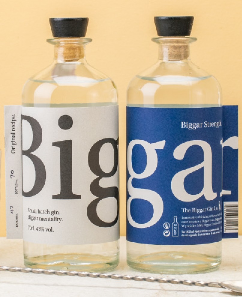 Biggar gin original and biggar strength 70cl bottles